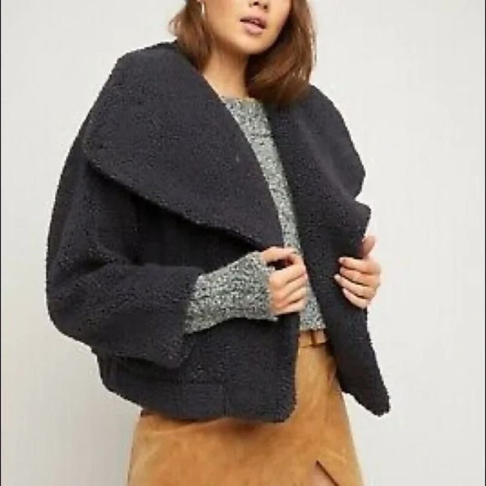 We The Free Izzy Wrap Teddy Jacket Womens XL Navy Sherpa Plush‎ Cozy Free People